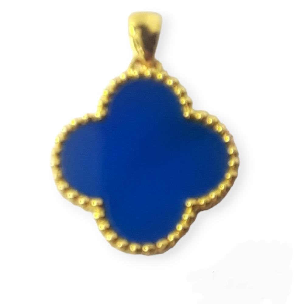 18K Gold Clover Blue Agate Alhambra Pendant